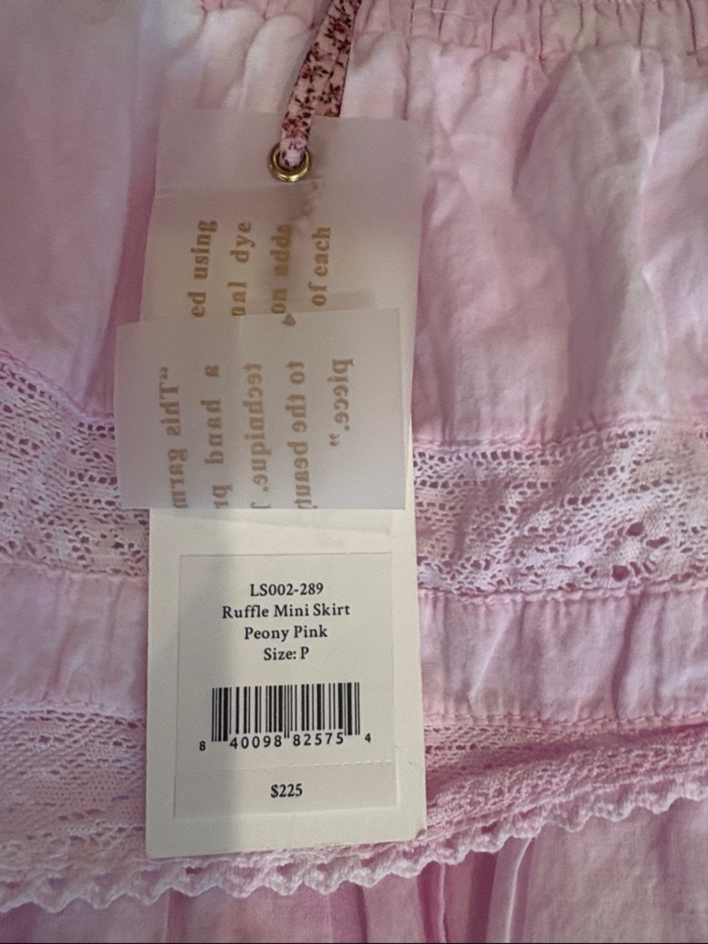 LoveShackFancy Pink Tiered Lace Mini Skirt NWT Petite - Picture 6 of 6